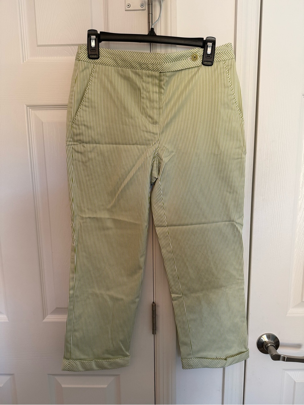 Talbots Green and White Striped Capris